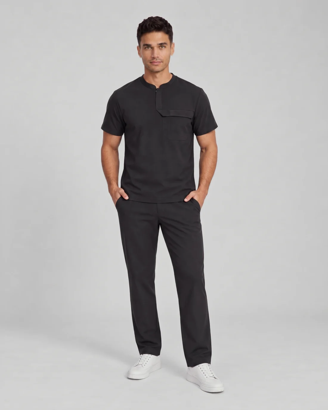 Front Desk Collar Top in Black - front