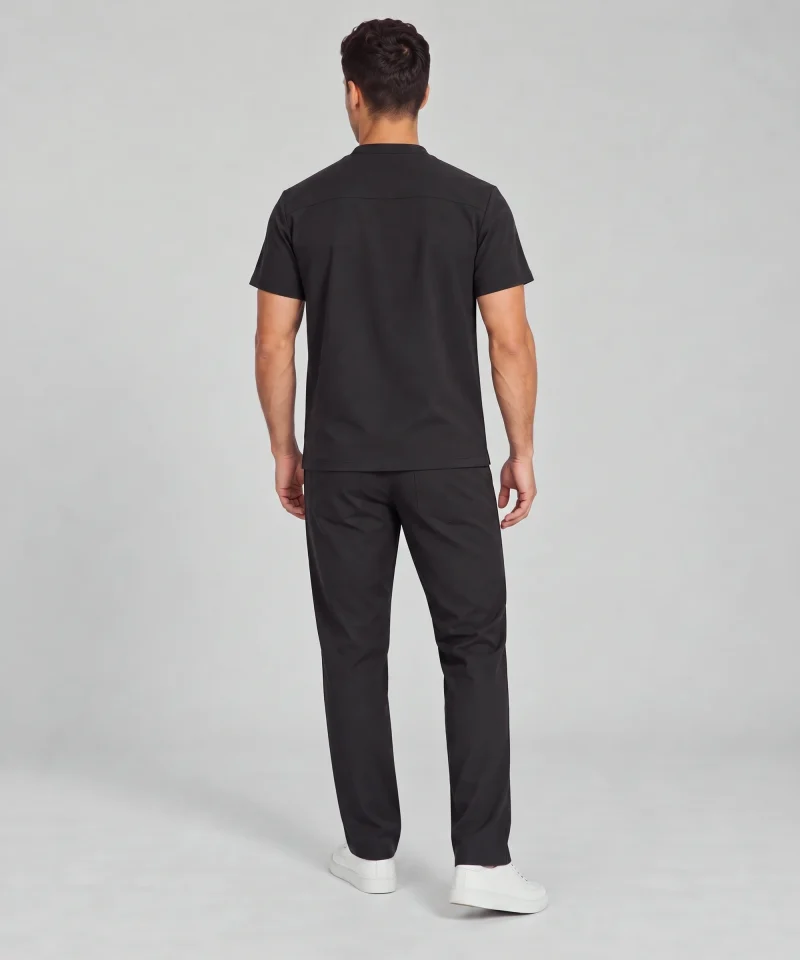 Front Desk Collar Top — Full outfit shown; pants sold separately.