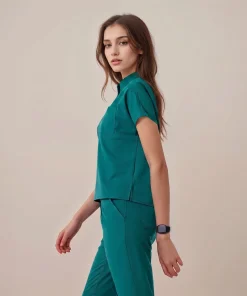 Soft Crew Top in Caribbean Teal, side view