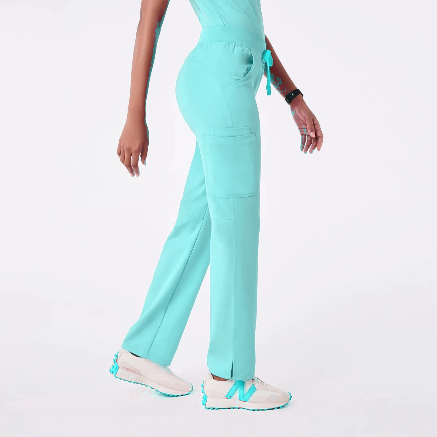 Daily Drawstring Pant Caribbean Teal — drawstring waistband detail