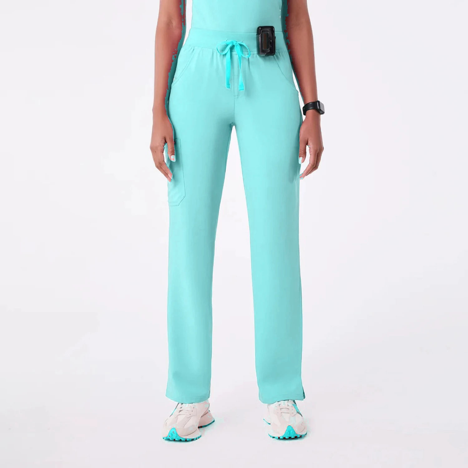 Caribbean Teal Daily Drawstring Pant, front view on model