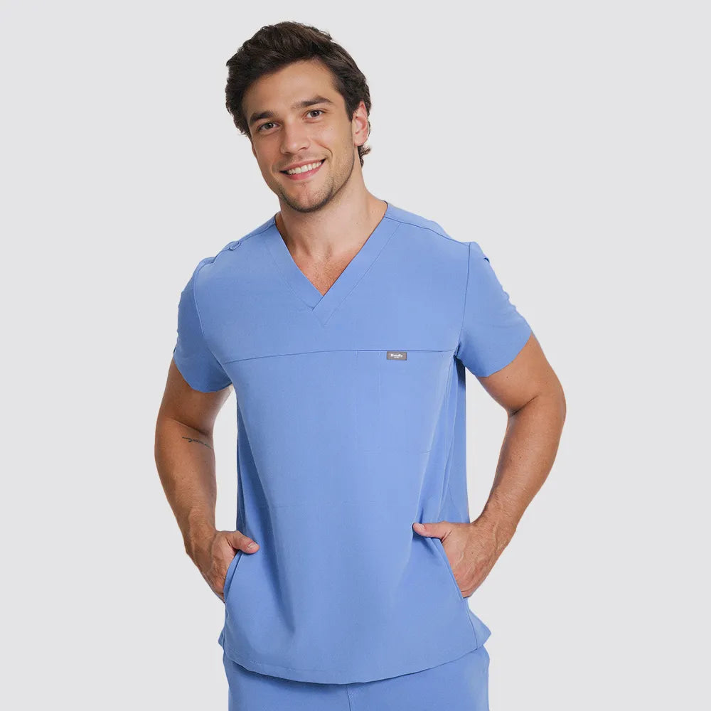 Slim V-Neck Top — Full outfit shown; pants sold separately.