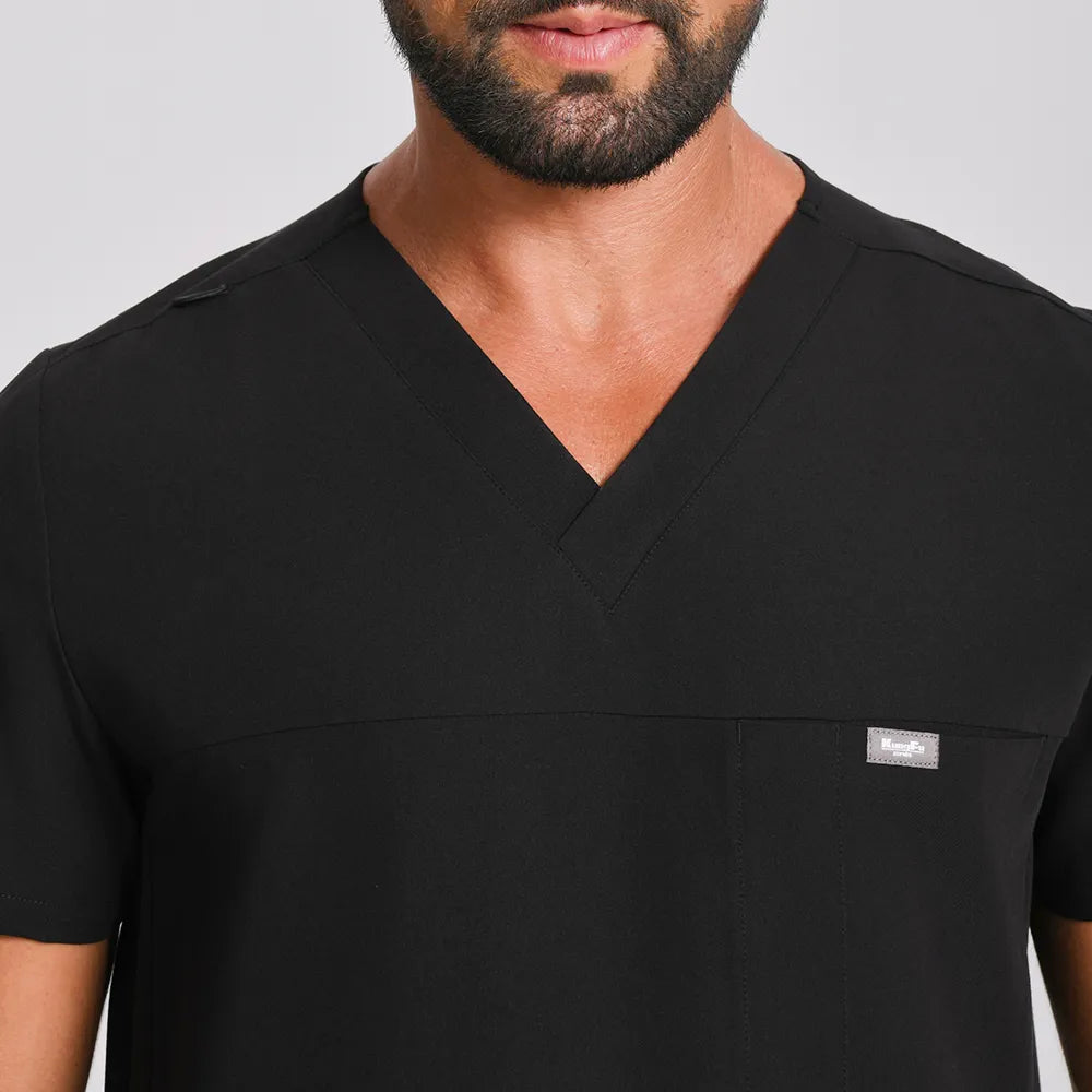 Slim V-Neck Top — Full outfit shown; pants sold separately.