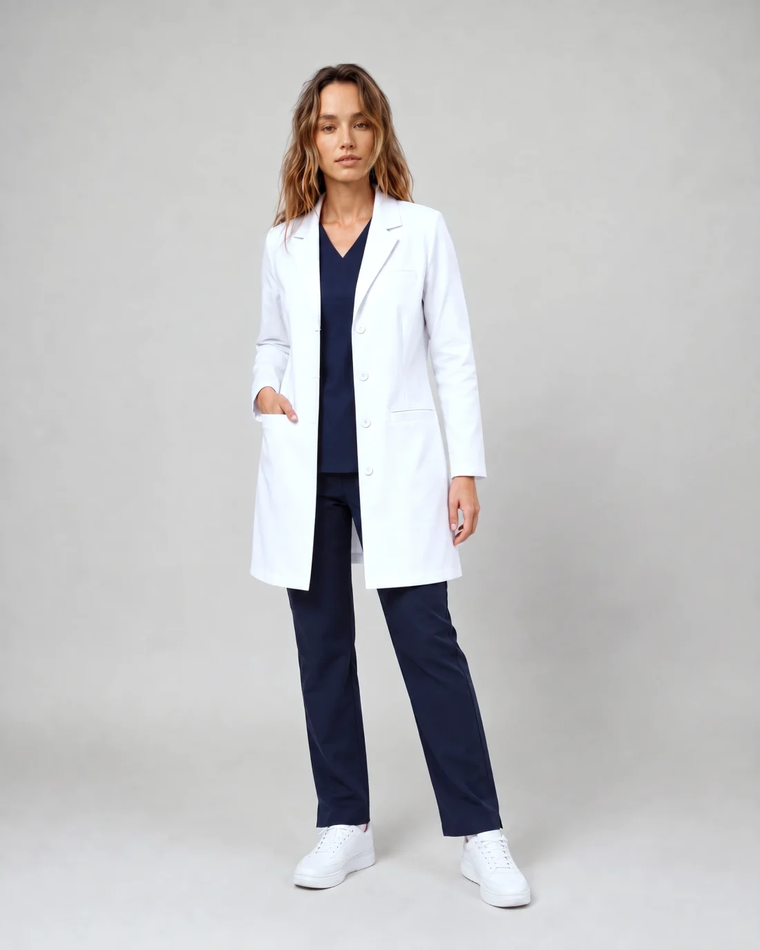 Stretch Lab Coat in White - front