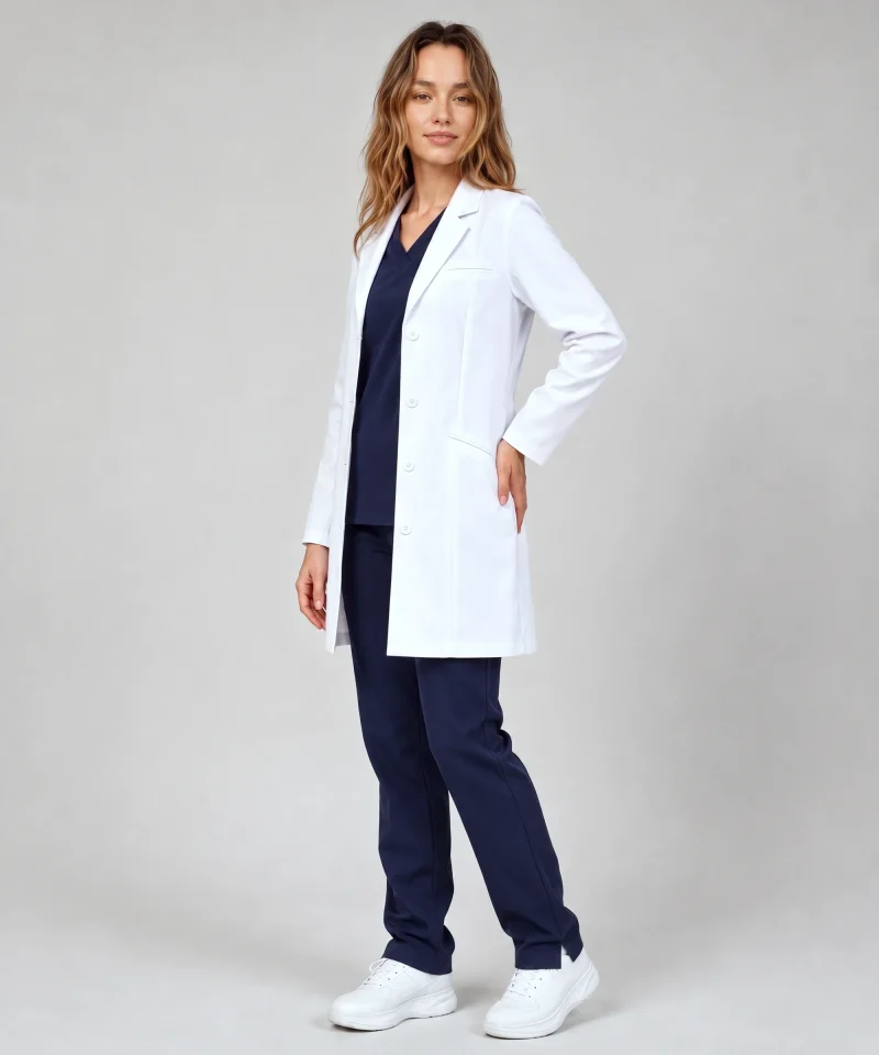 Stretch Lab Coat in White - three-quarter