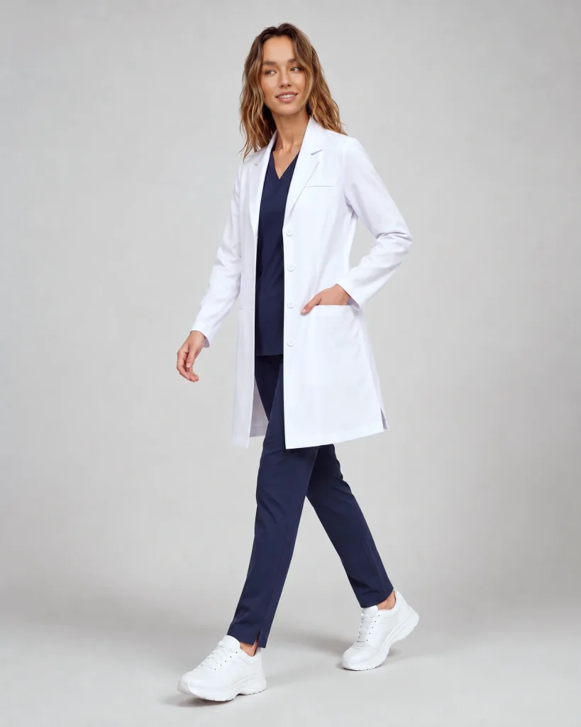 Stretch Lab Coat in motion