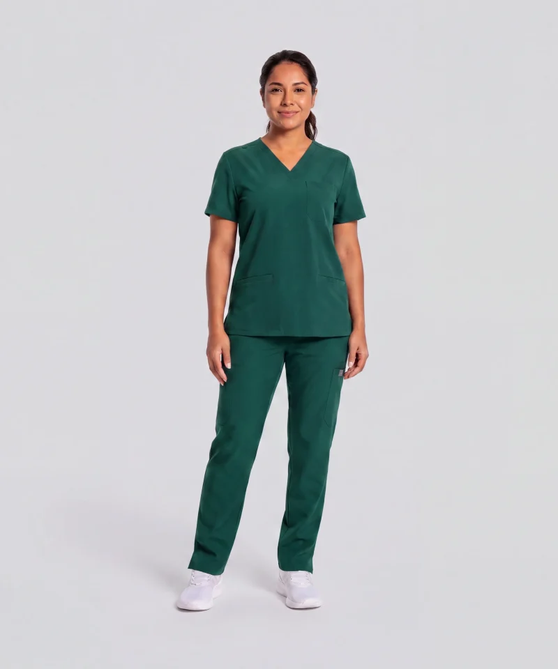 Women's Classic V-Neck Top — Full outfit shown; pants sold separately.