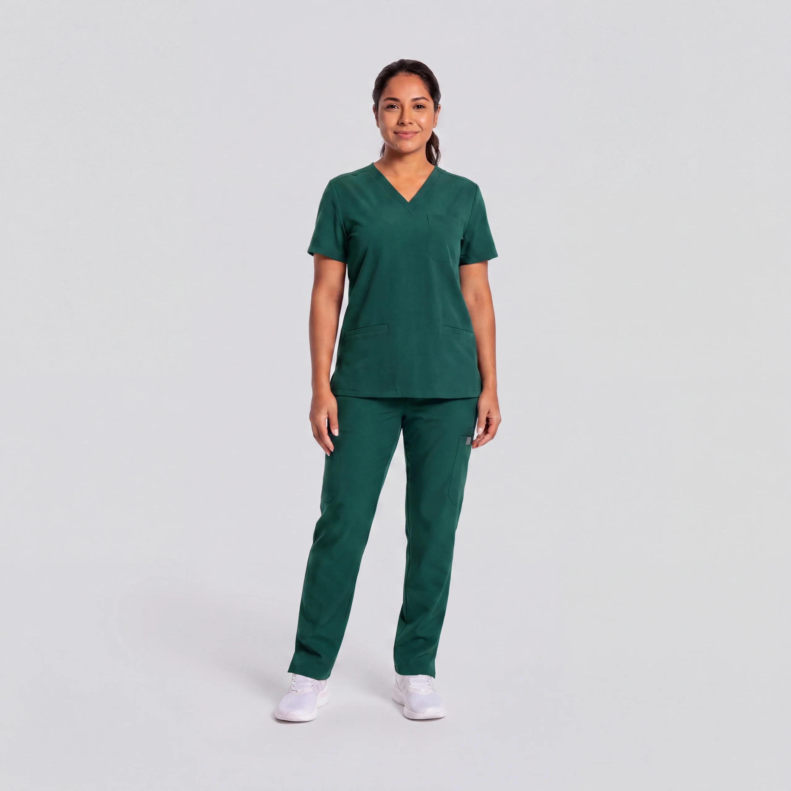 Women's Classic V-Neck Top — Full outfit shown; pants sold separately.