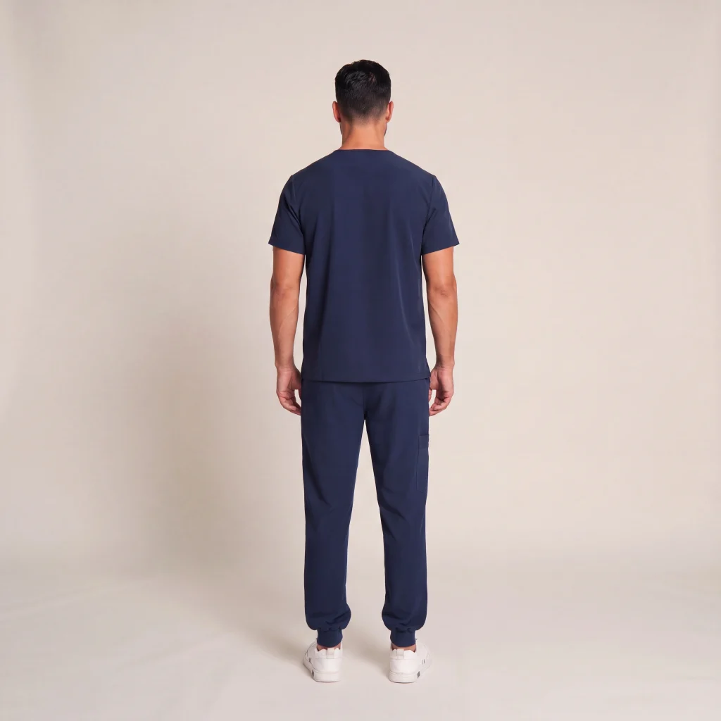 Back view of the Lumi Motion navy set - clean lines and room to move