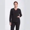 Underlayer Long Sleeve — Black, ribbed cuffs V-neck
