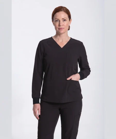 Underlayer Long Sleeve — Black, ribbed cuffs V-neck