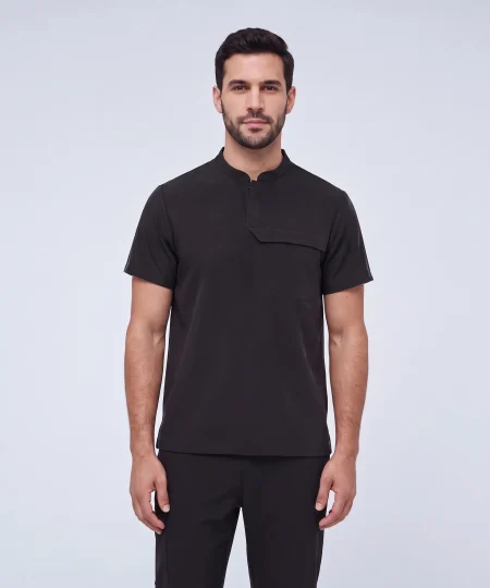 Men's Front Desk Collar Top — Black