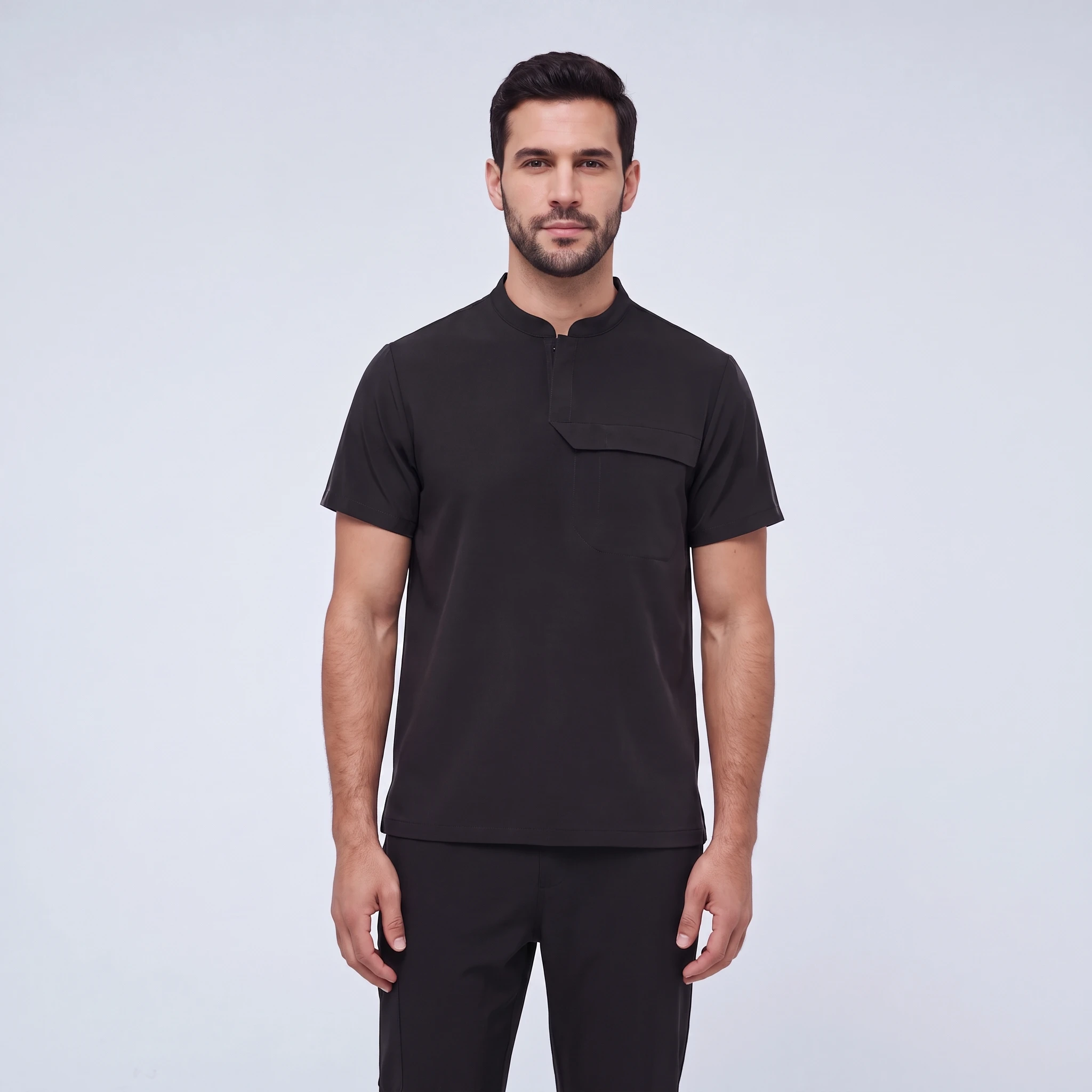 Men's Front Desk Collar Top — Black