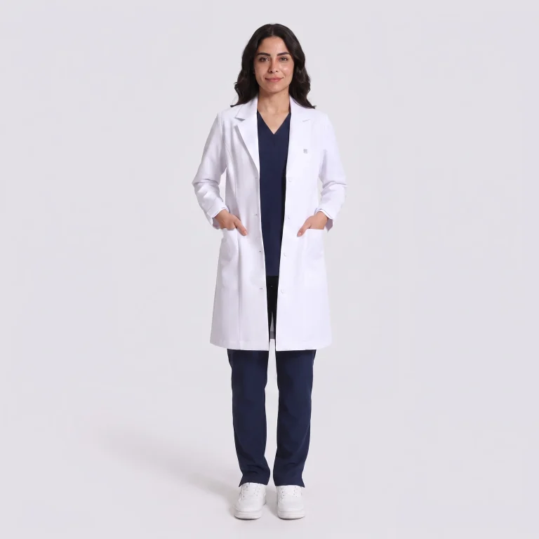 Clinician in a Lumi lab coat over scrubs