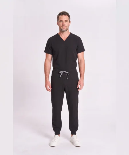 Lumi Motion Mens — Black, V-neck top and jogger pants