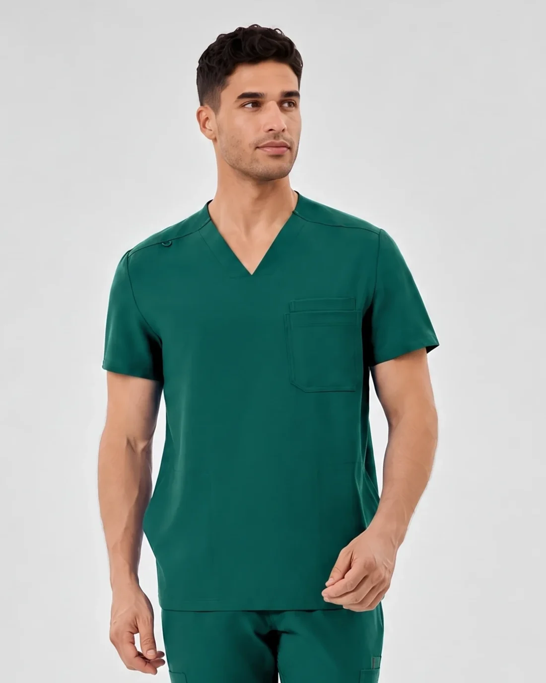 Mens Classic V-Neck Top in Hunter Green - front