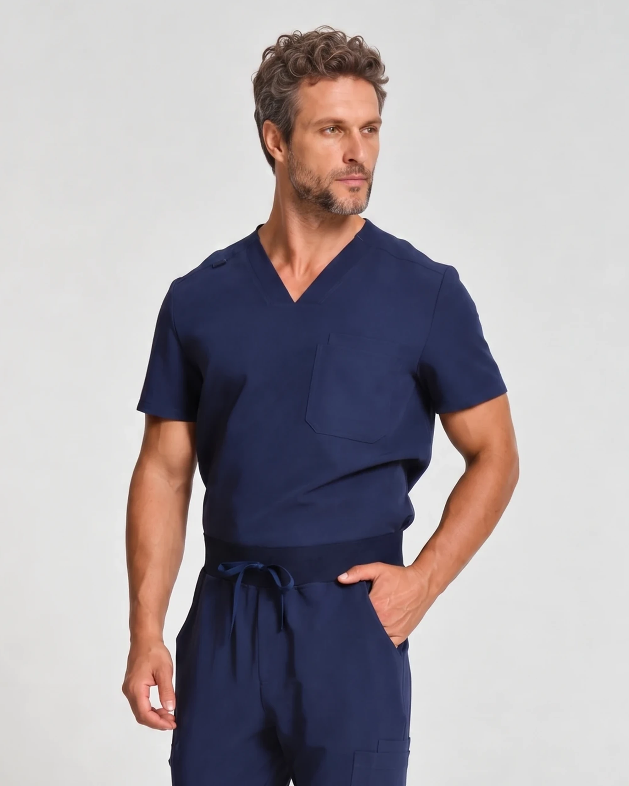 Classic V-Neck Top — Full outfit shown; pants sold separately.