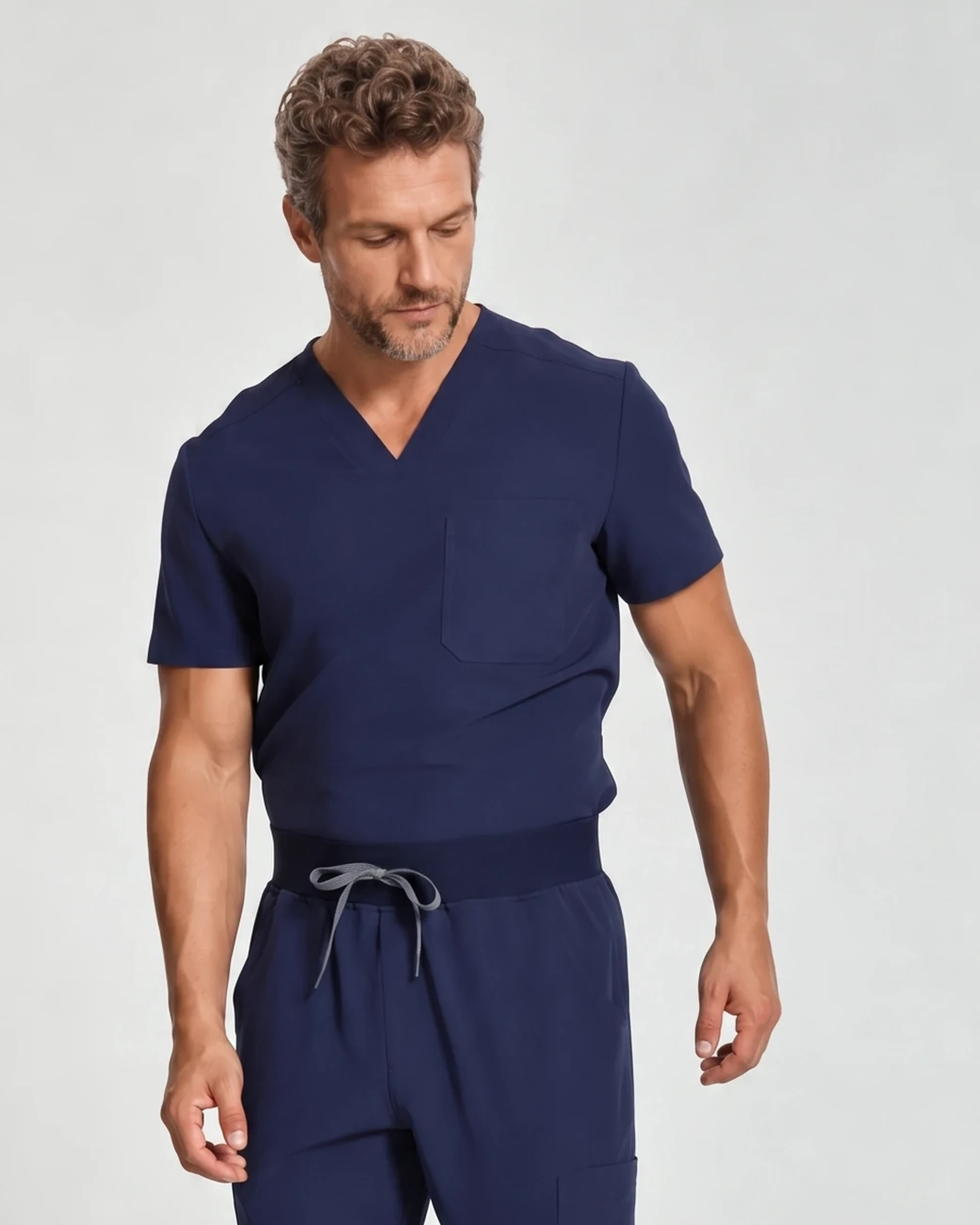 Classic V-Neck Top — Full outfit shown; pants sold separately.