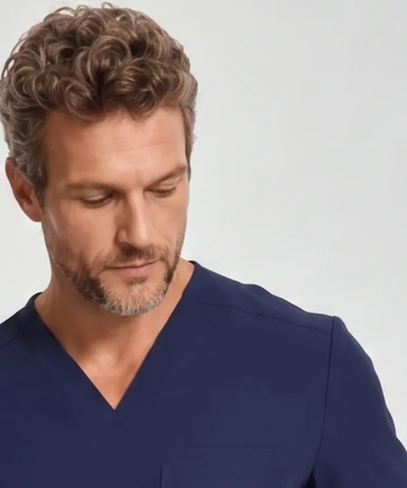 Mens Classic V-Neck Top in Navy - shoulder