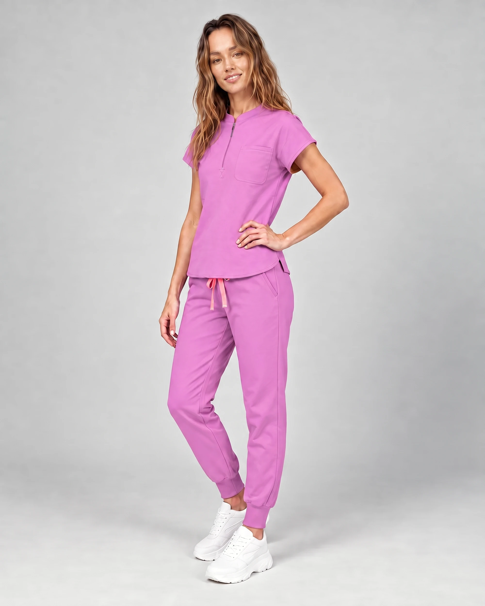 Chairside Zip Top — Full outfit shown; pants sold separately.