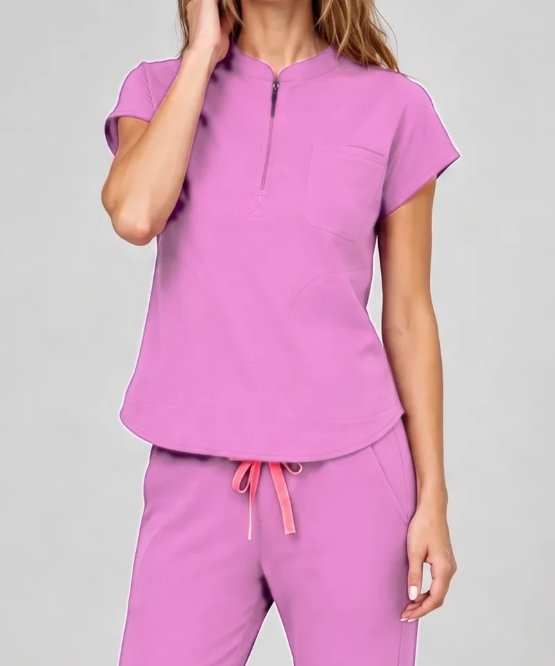 Womens Chairside Zip Top in Orchid - collar