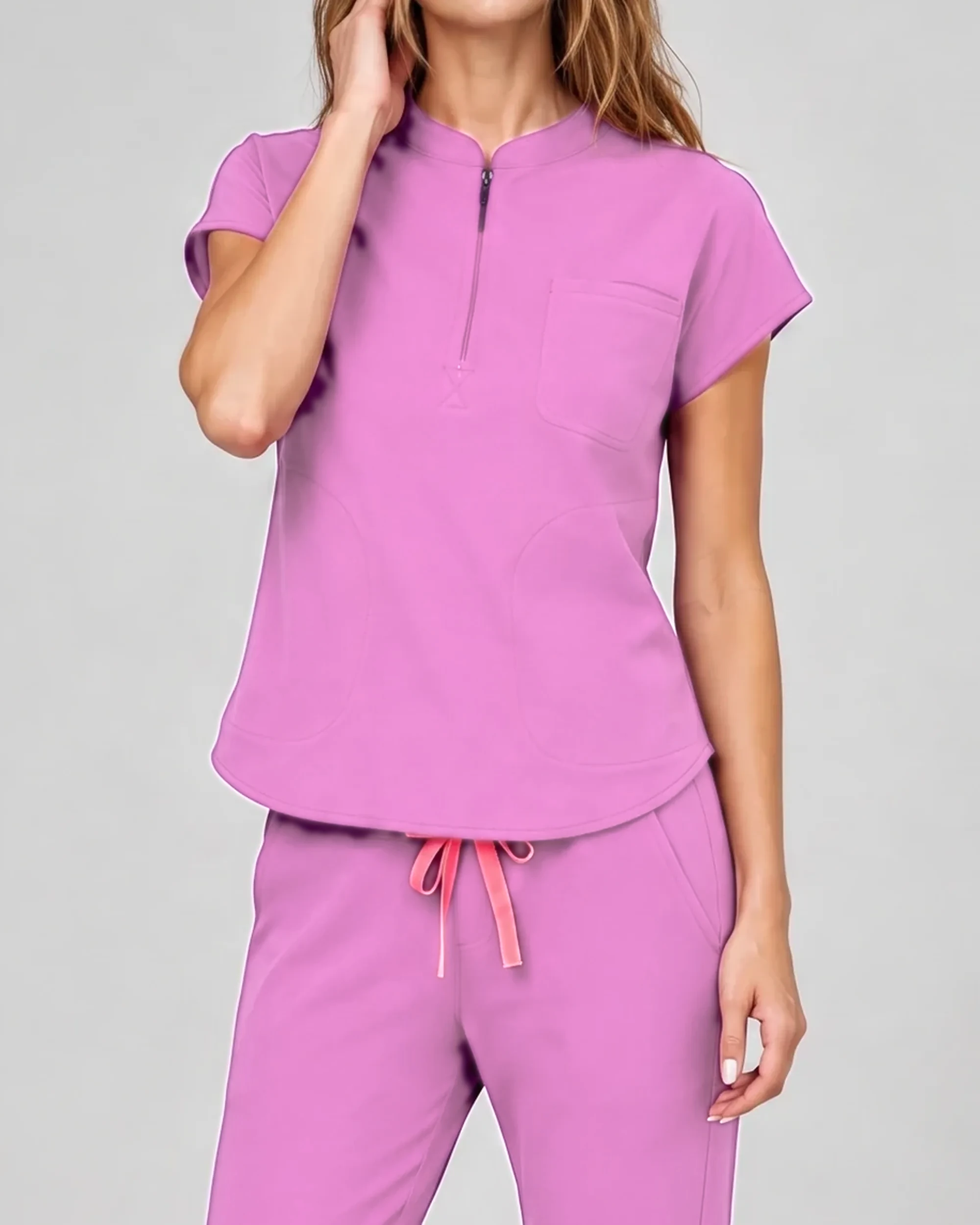 Chairside Zip Top — Full outfit shown; pants sold separately.