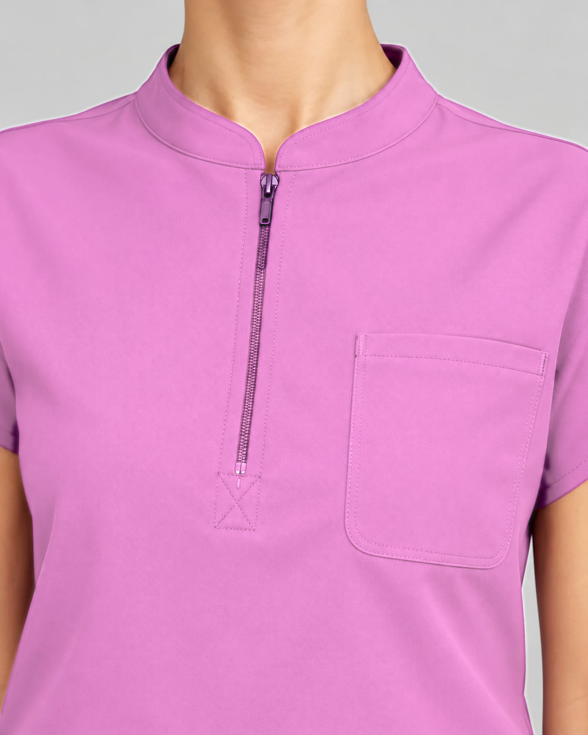 Chairside Zip Top — Full outfit shown; pants sold separately.