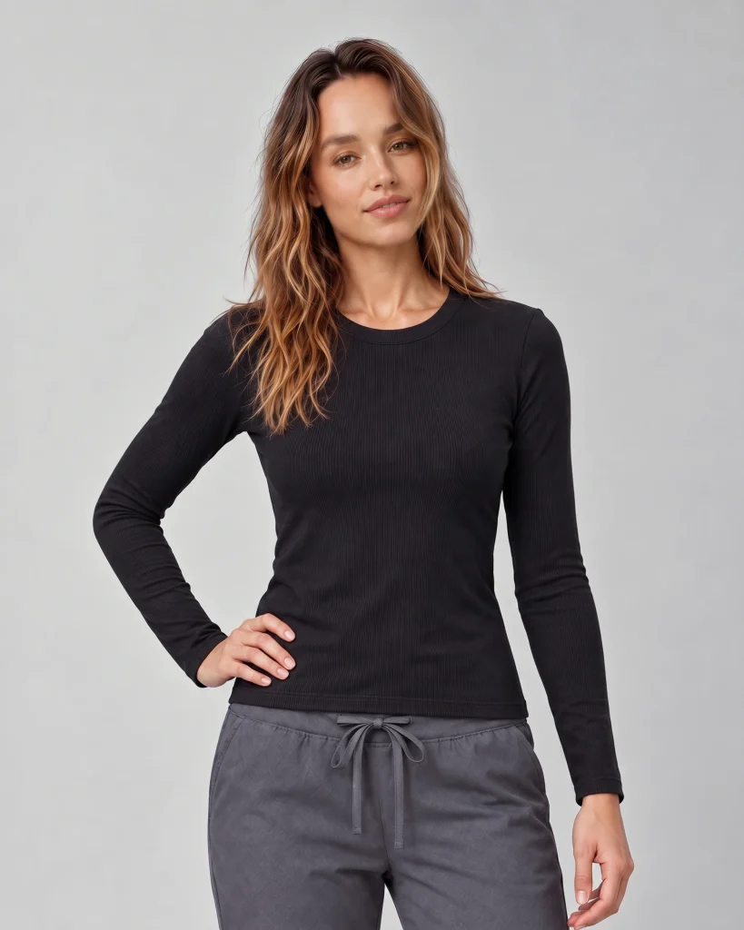 Womens Quick-Dry Long-Sleeve Underscrub in Black - front