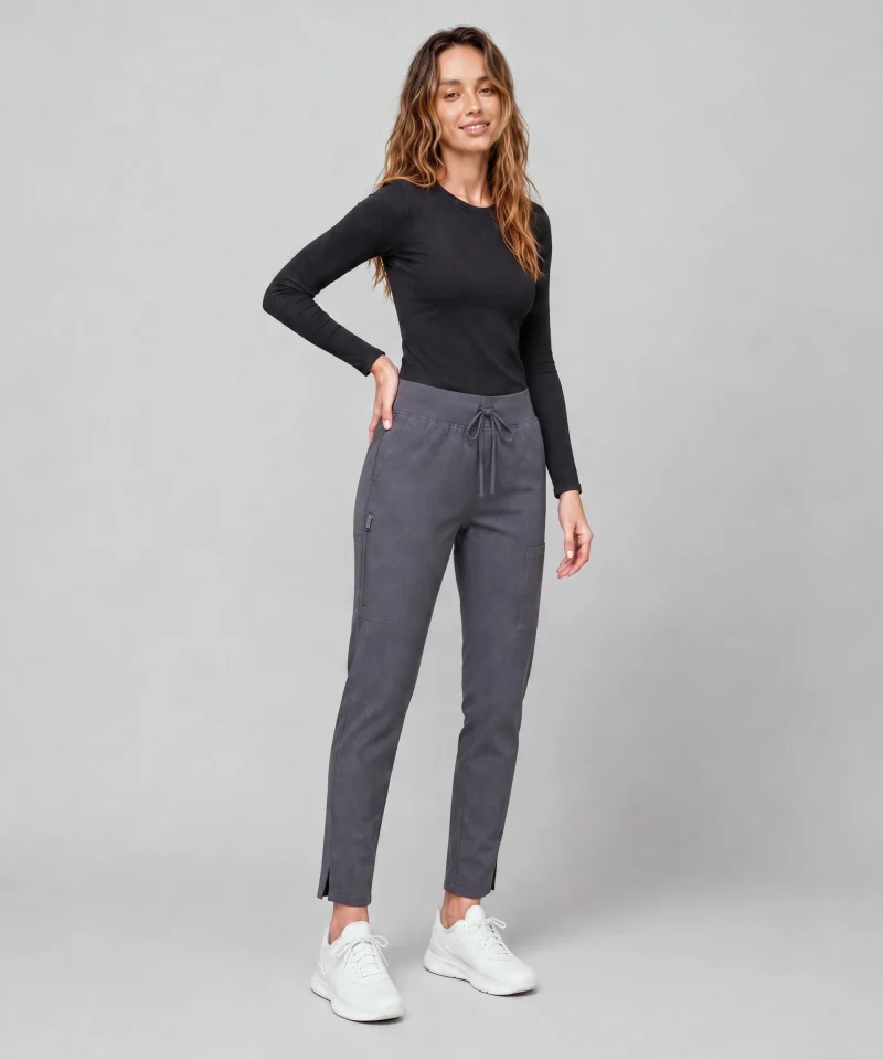 Womens Quick-Dry Long-Sleeve Underscrub in Black - three-quarter view