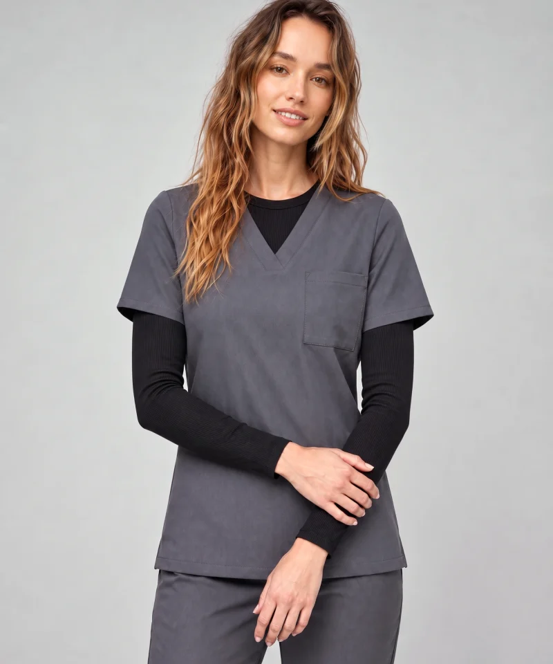 Womens Quick-Dry Long-Sleeve Underscrub in Black - layered under a scrub top