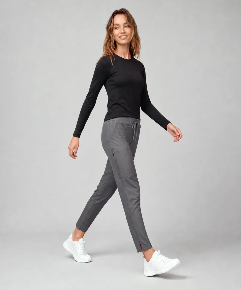 Womens Quick-Dry Long-Sleeve Underscrub in Black - side view