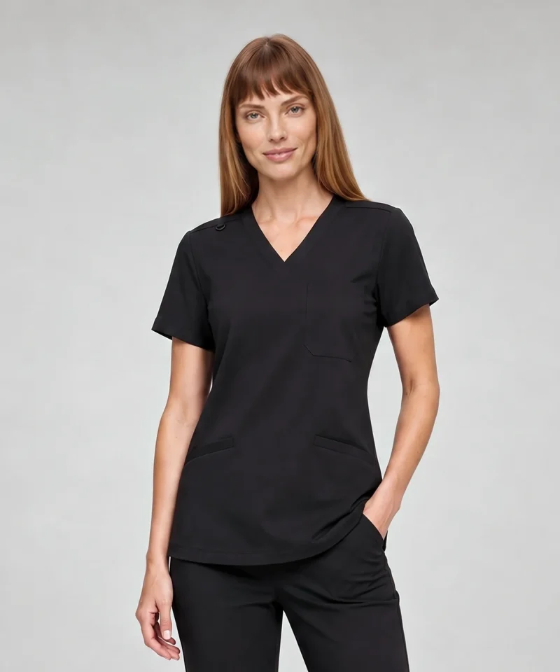 Classic V-Neck Top — Full outfit shown; pants sold separately.