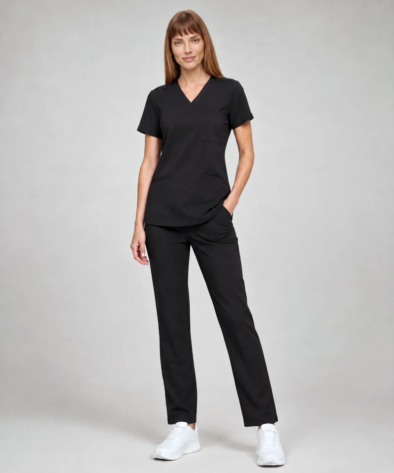 Classic V-Neck Top — Full outfit shown; pants sold separately.