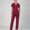 Lumi Womens Classic V-Neck Scrub Top in Burgundy - front