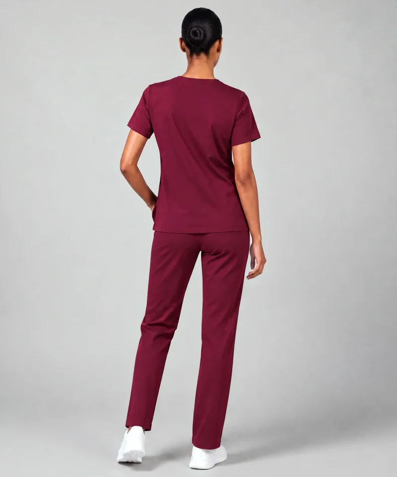 Lumi Womens Classic V-Neck Scrub Top in Burgundy - back view