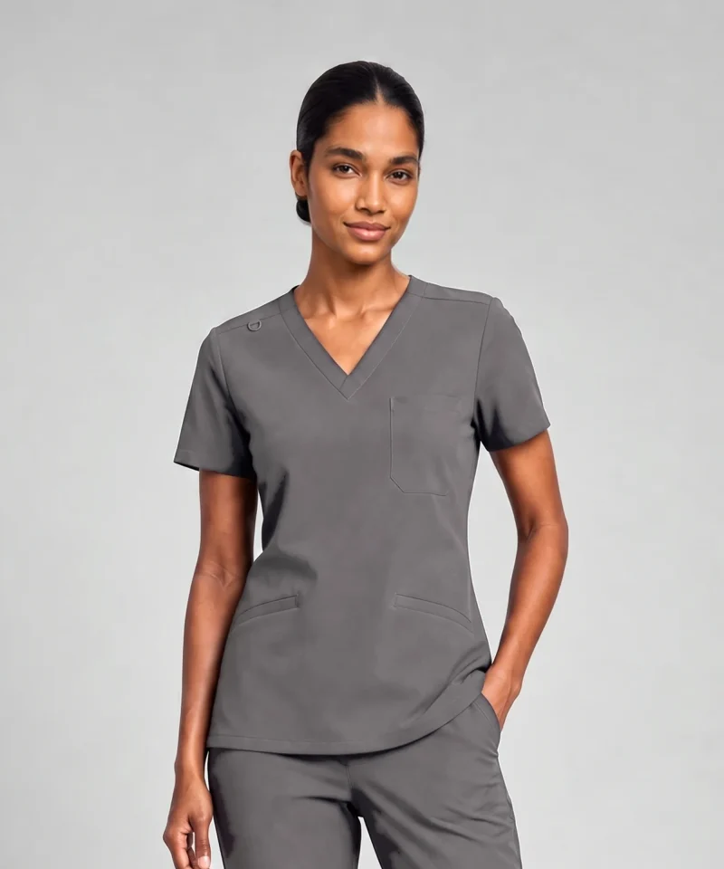 Classic V-Neck Top — Full outfit shown; pants sold separately.