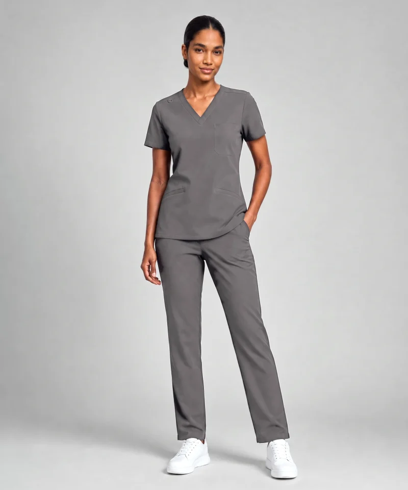 Classic V-Neck Top — Full outfit shown; pants sold separately.