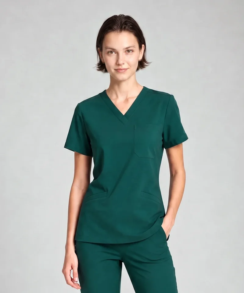 Classic V-Neck Top — Full outfit shown; pants sold separately.