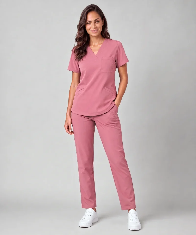 Classic V-Neck Top — Full outfit shown; pants sold separately.