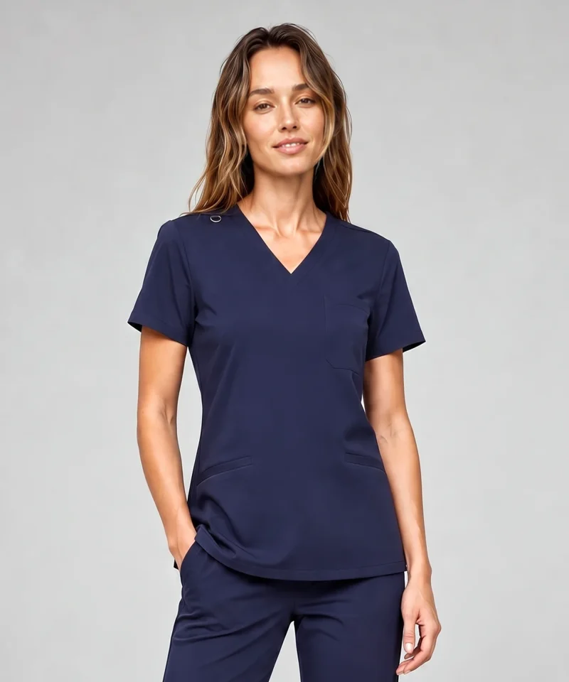 Classic V-Neck Top — Full outfit shown; pants sold separately.