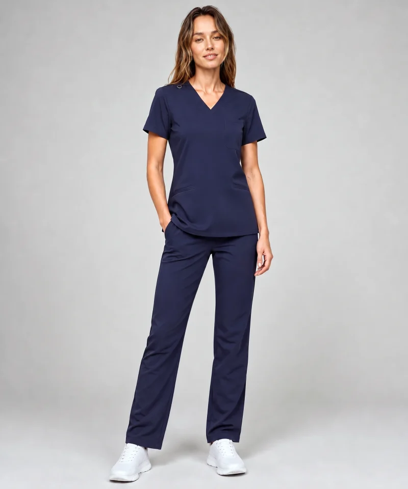 Classic V-Neck Top — Full outfit shown; pants sold separately.