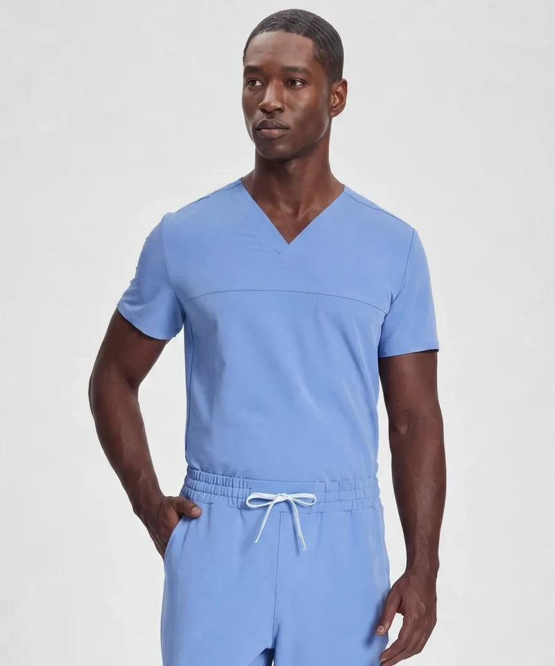 Slim V-Neck Top — Full outfit shown; pants sold separately.