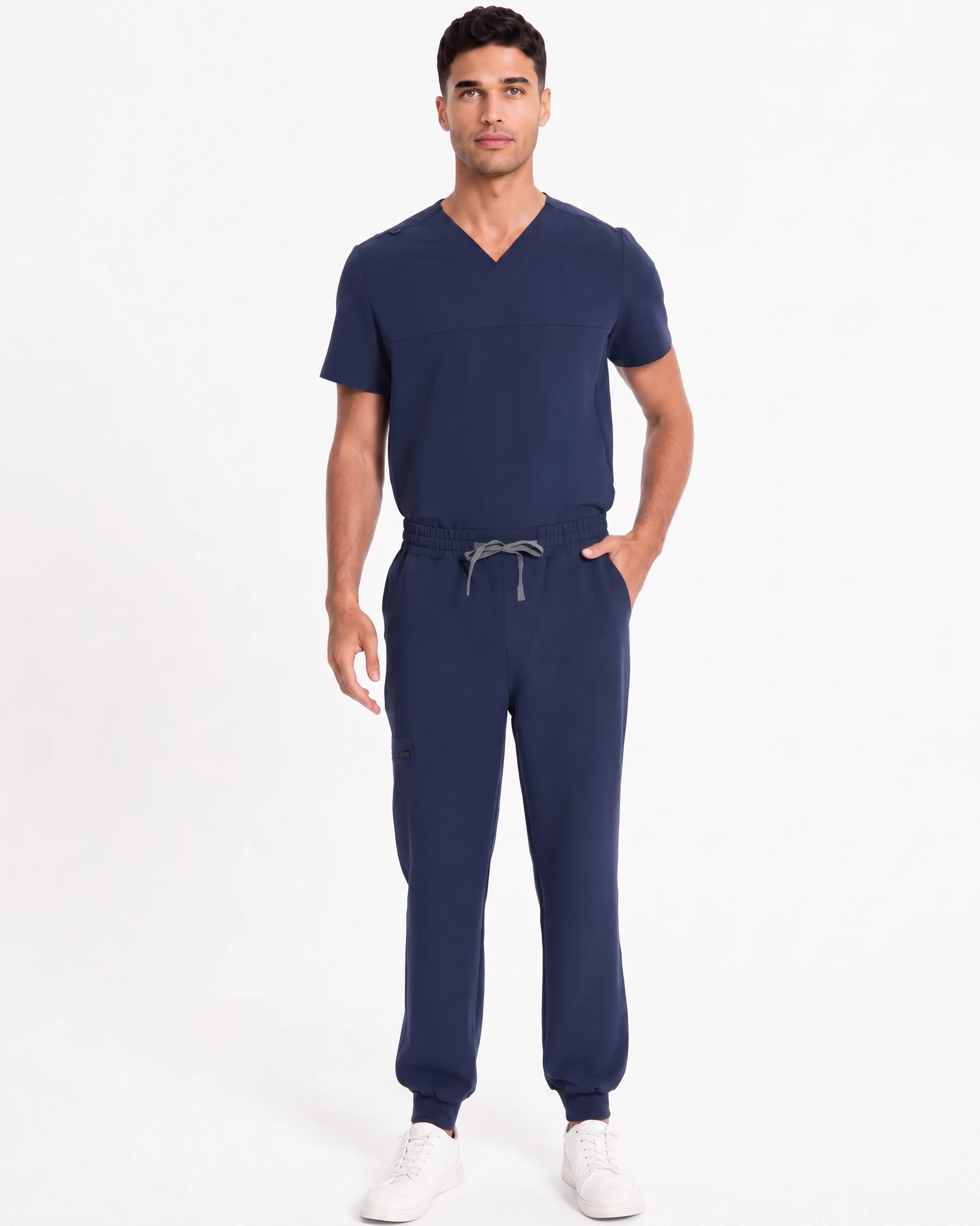 Slim V-Neck Top — Full outfit shown; pants sold separately.