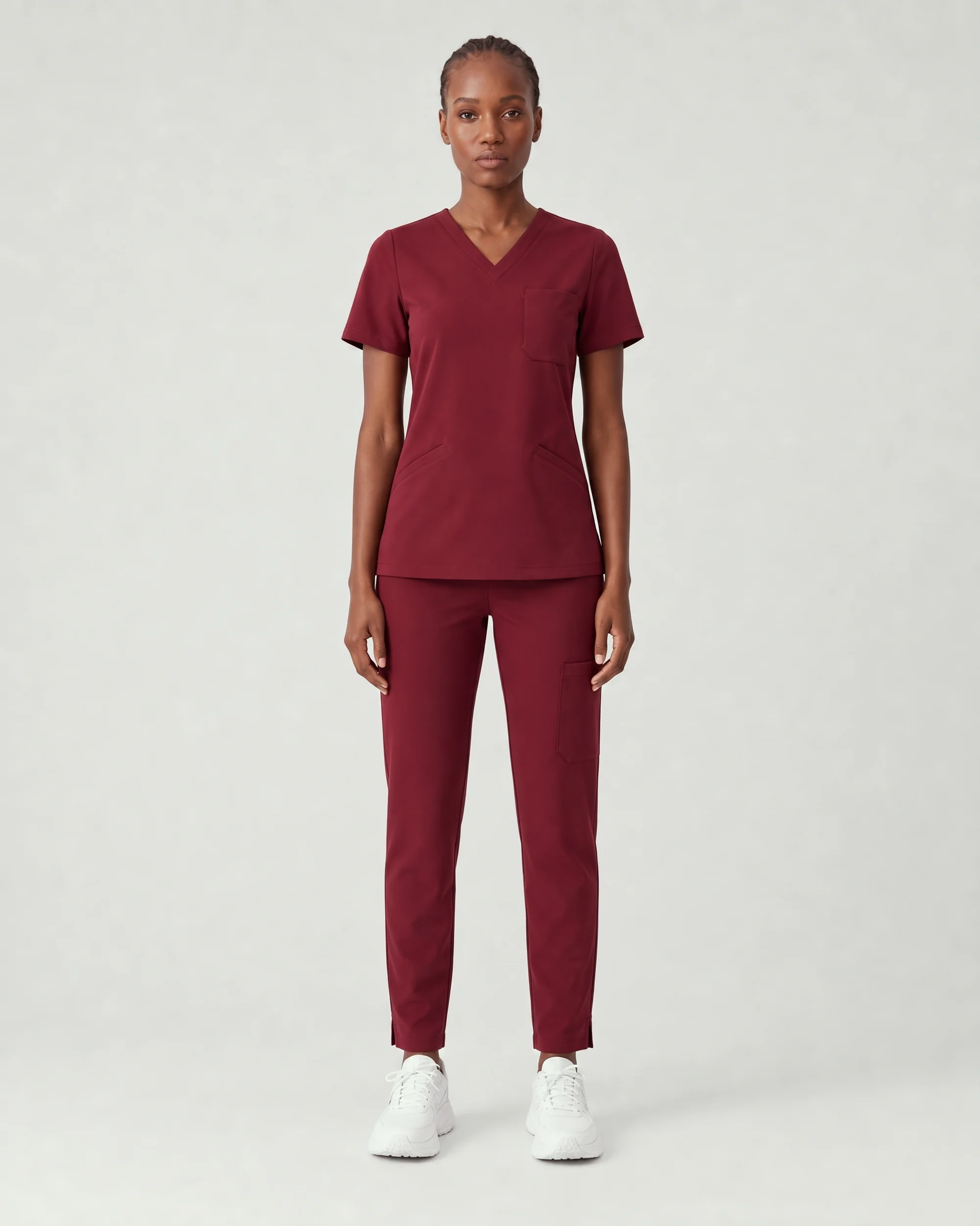 Lumi Core women’s scrub set in Burgundy, front view