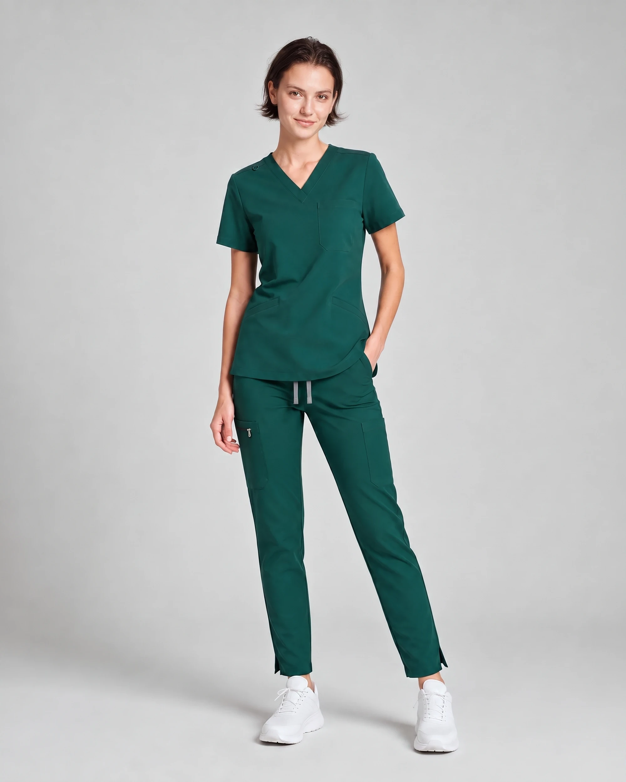 Lumi Core women’s scrub set in Hunter Green, front view