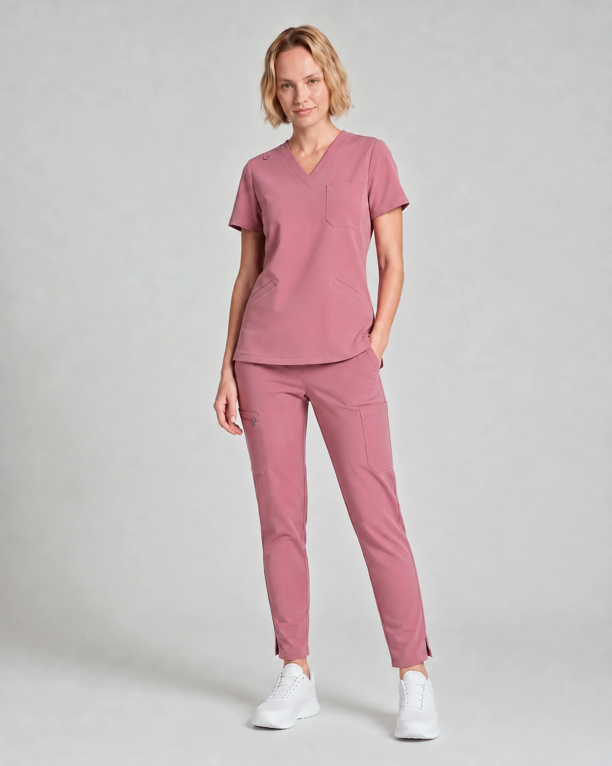 Lumi Core women’s scrub set in Mauve, front view