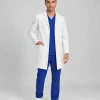 Mens Tailored Stretch Lab Coat in White - front