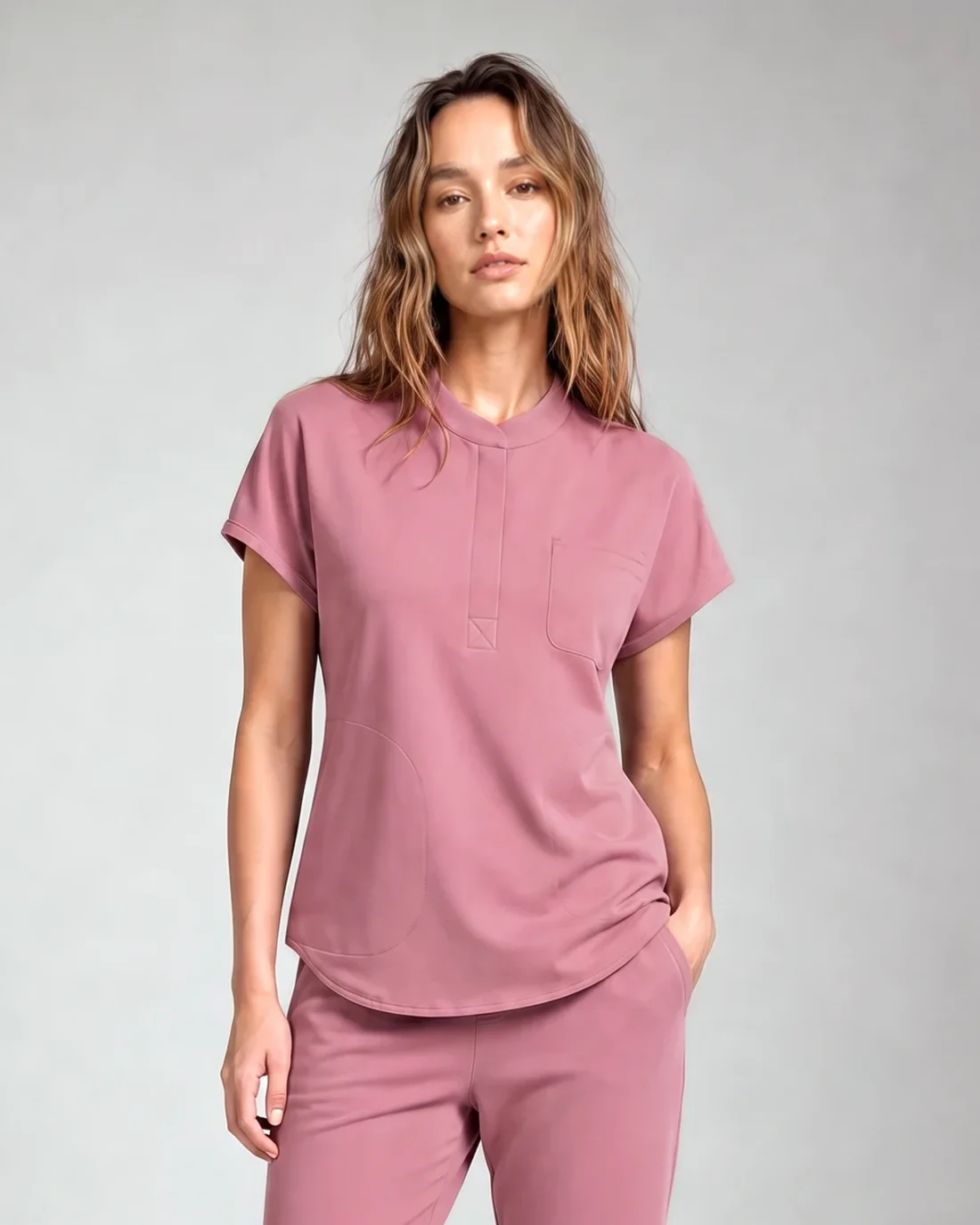 Front Desk Collar Top in Mauve