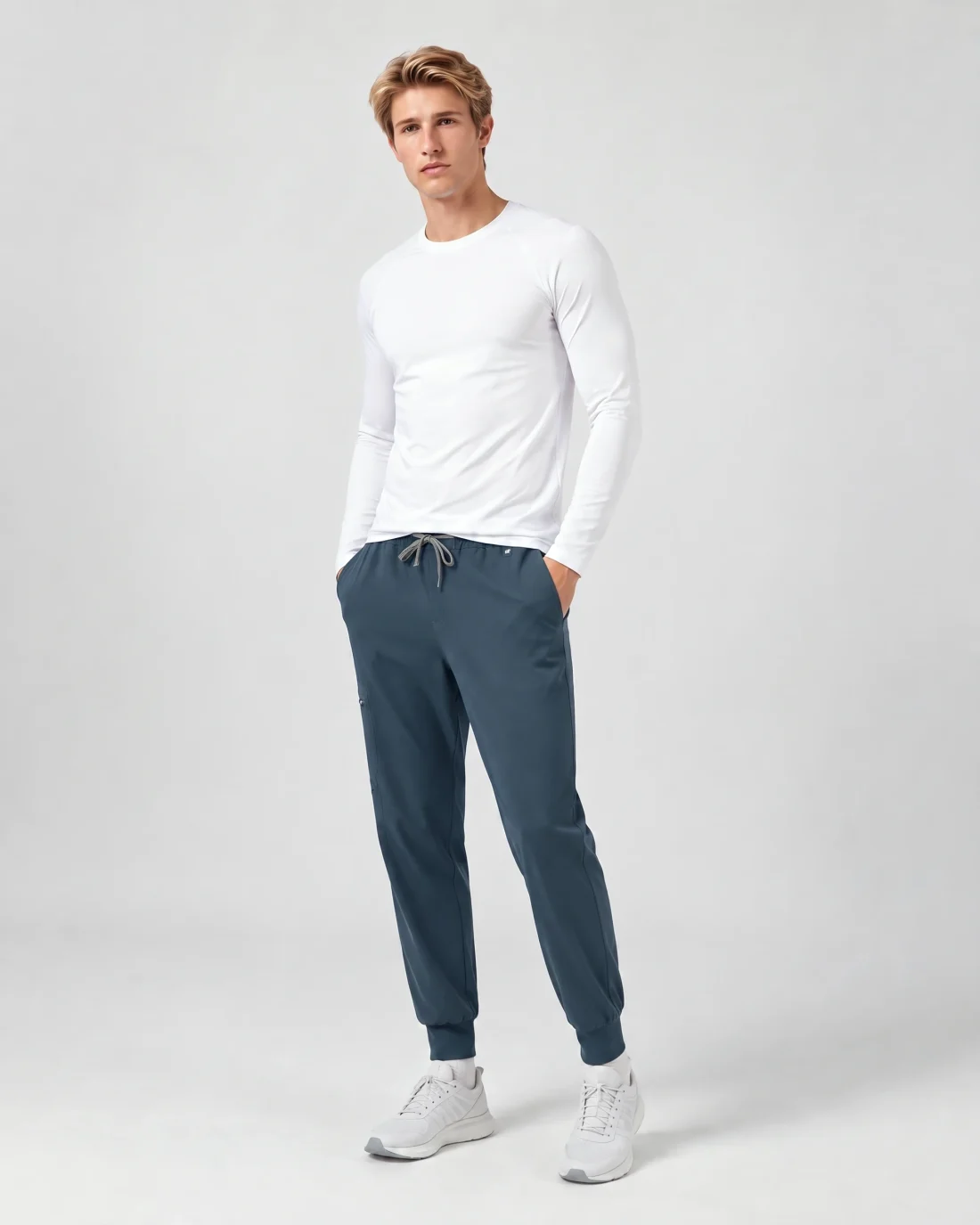 Mens Quick-Dry Long-Sleeve Underscrub in White - front