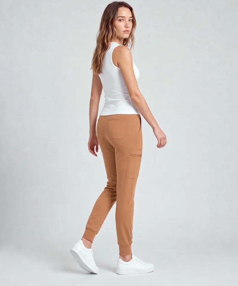 Womens Motion Jogger Pant in Caramel - side view, styled